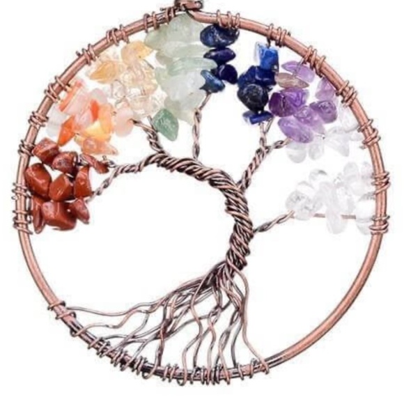 New Unique 7 Chakras Tree of Life Necklace with Semi-Precious Stones Metal Alloy - Picture 2 of 3